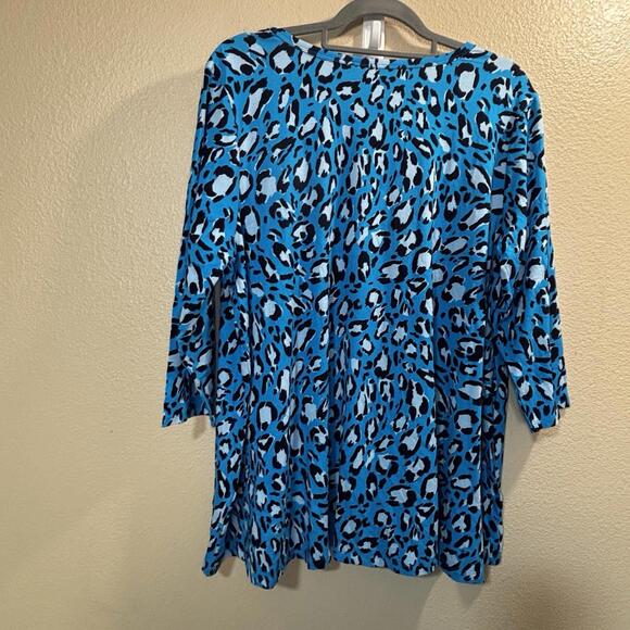 Jessica London V-Neck Pullover Rayon Top Shirt Blue Animal Print Bold Sexy 18/20 - Picture 7 of 11